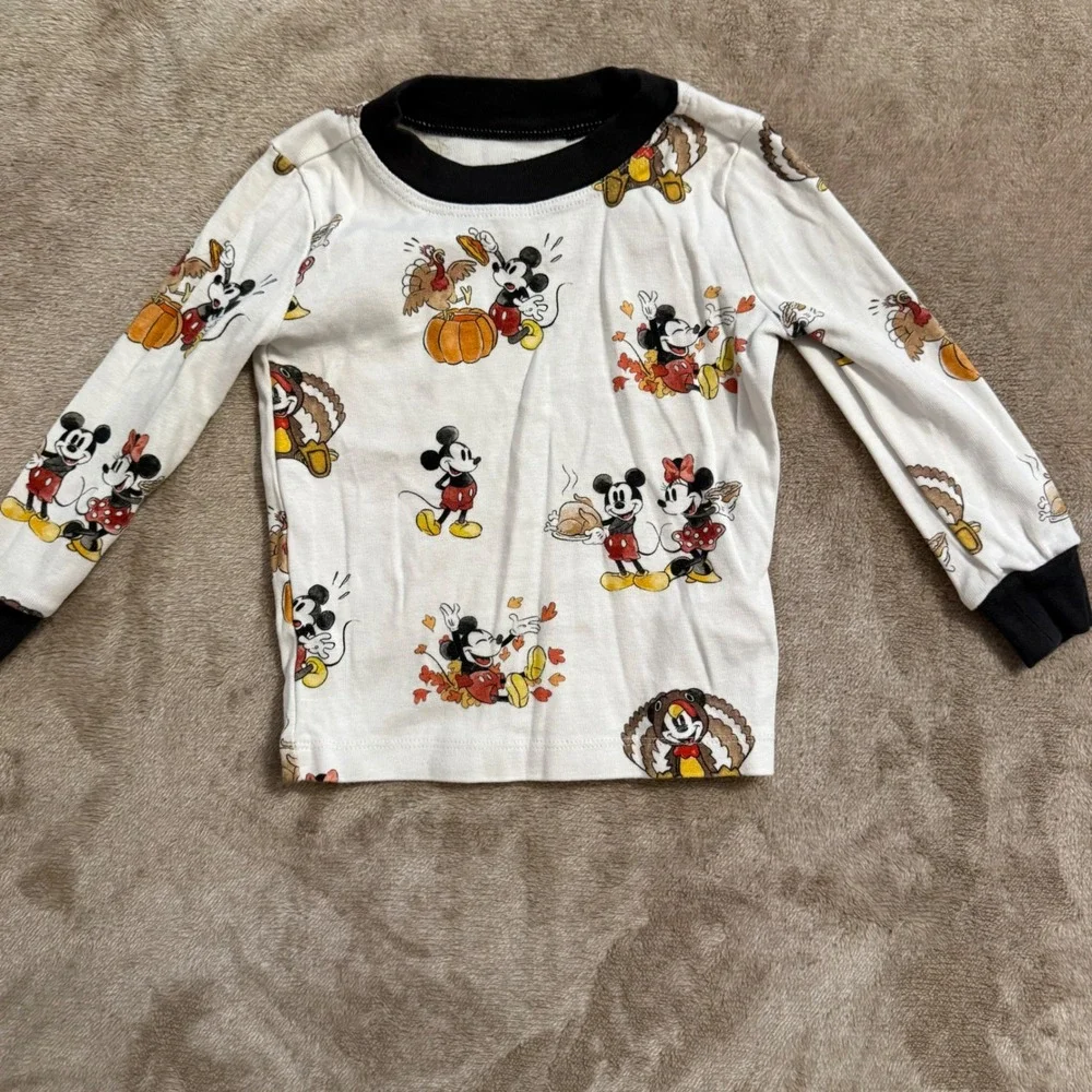 Pottery Barn Kids Disney Mickey Mouse Thanksgiving Organic Cotton Pajamas 2T